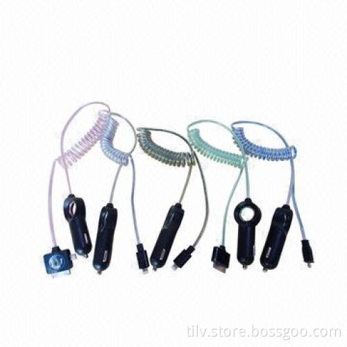 In-car charger cable for iPhone 4, HTC mobile phones, 3-in-1 flash light